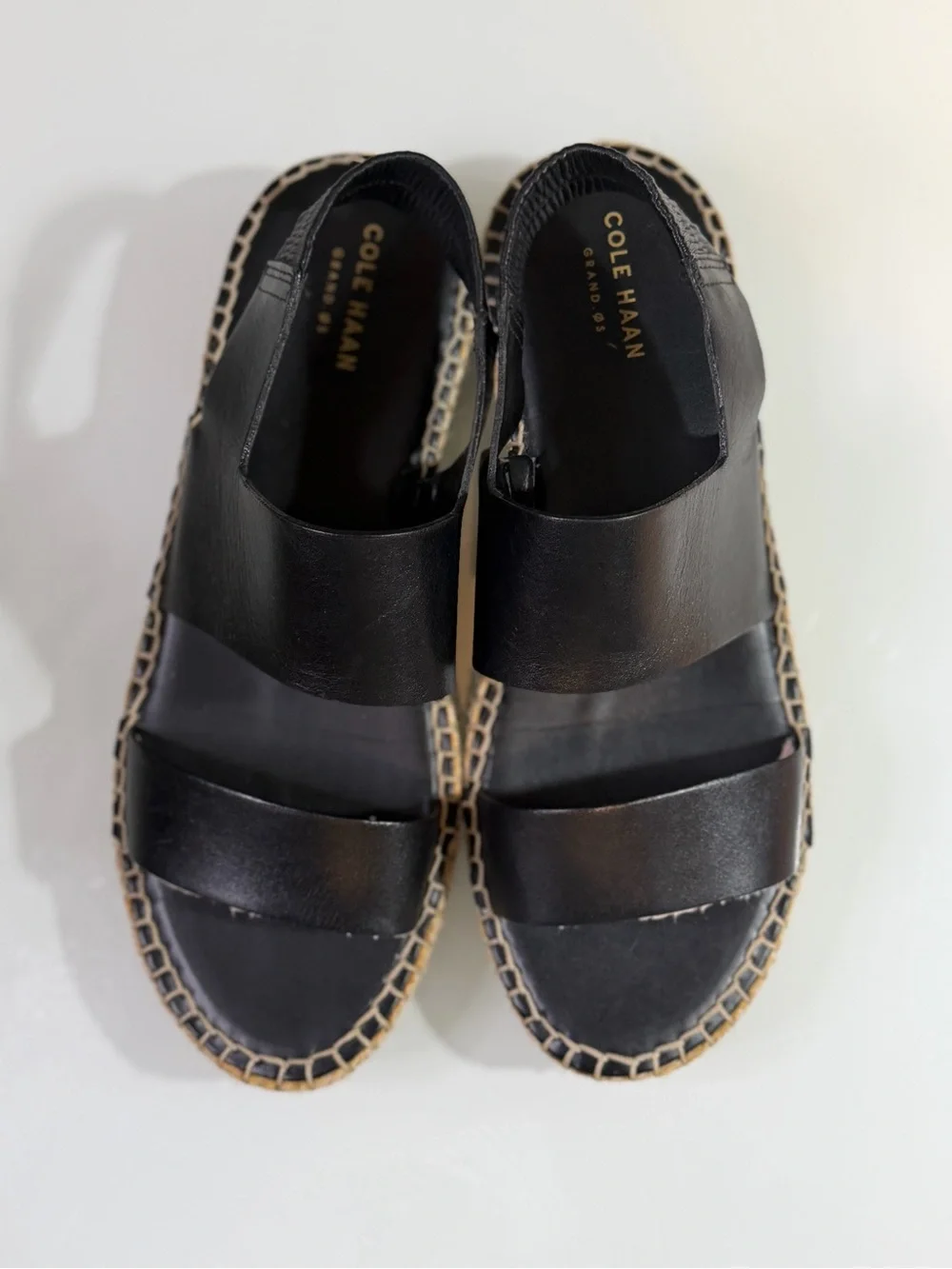 Cole Haan Cloudfeel Tilden Espadrille Sandals Black Leather Size 8